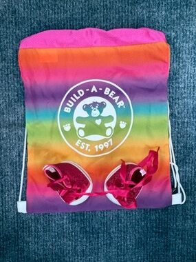 Build-A-Bear Accessory Bundle Rainbow Drawstring Bag with Hot Pink Glitter Shoes